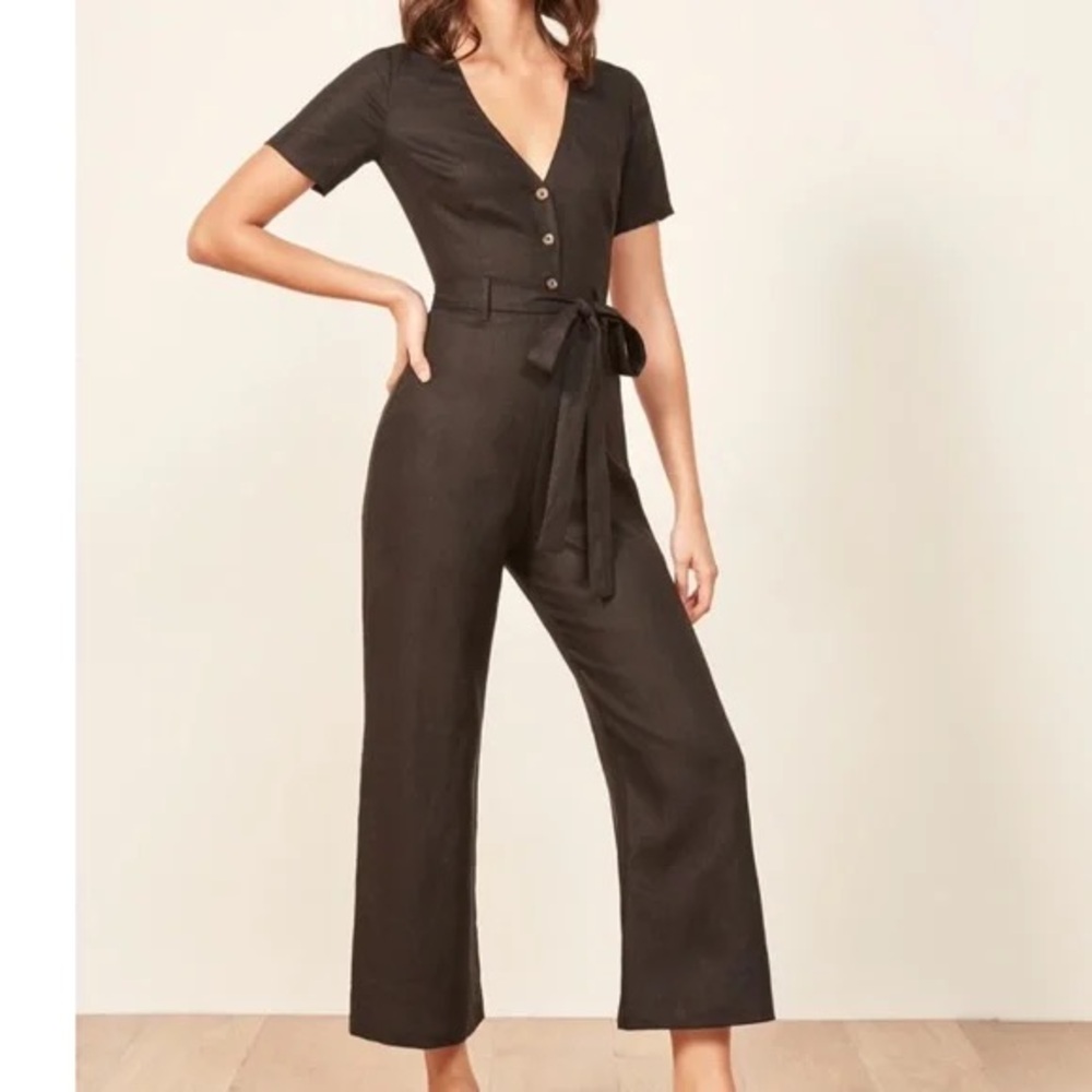 Reformation 100% Linen Black Jumpsuit - Size 8